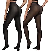 Bebila 2 Pairs Fleece Lined Tights Women Thermal Leggings Sheer Pantyhose Fake Translucent Warm Winter Tight