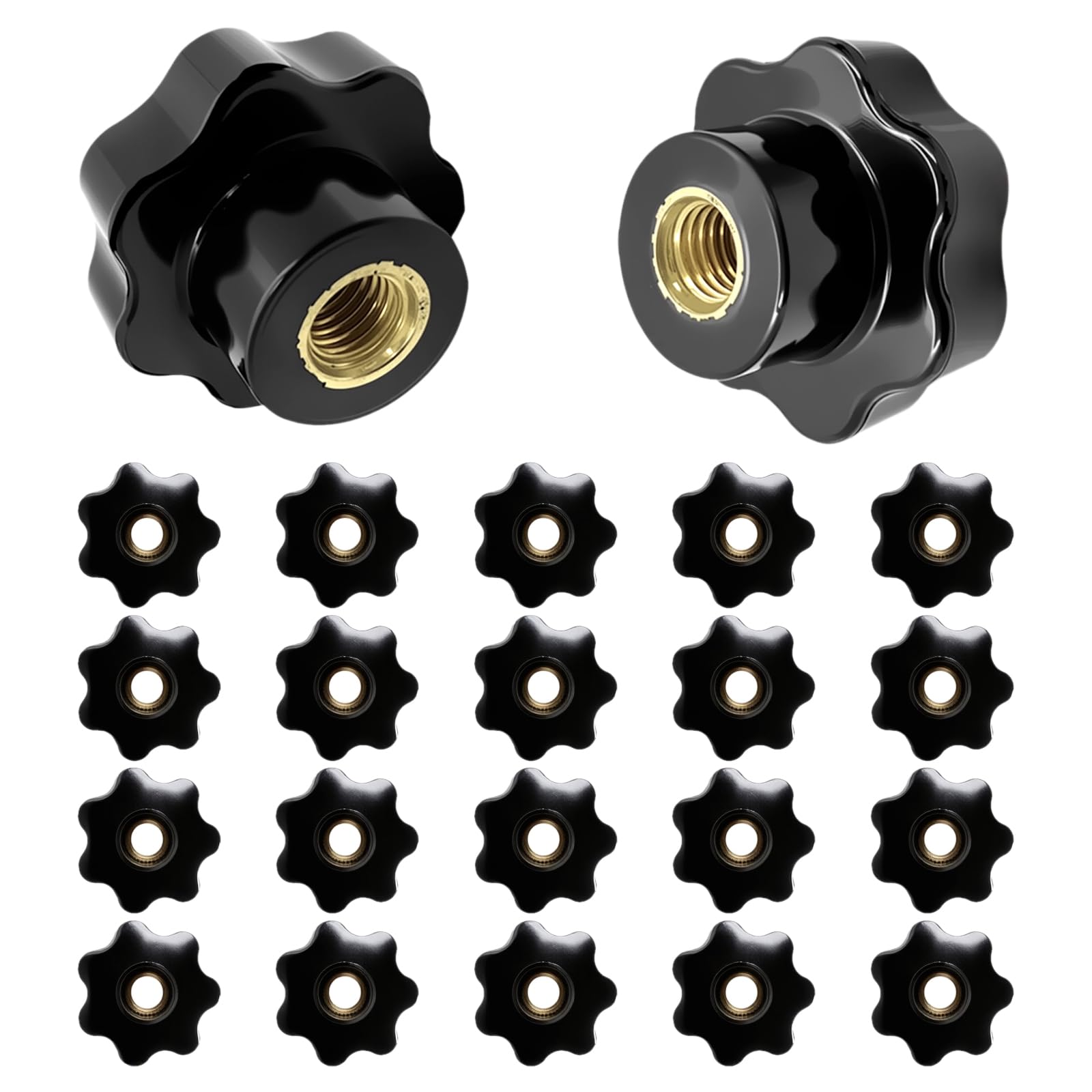 Zasjon Female Thread Clamping Knob, 20 Pcs Star Knob Grip Handle Plastic Knob Nut Star Head Knob Knurled Knob Black Clamping Knob M5 x 25 Through Hole Knob for Mechanical Equipment