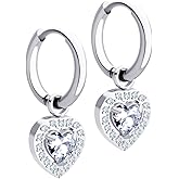 555Jewelry Stainless Steel Earrings Dangle Heart Earrings for Women Dangle Drop Earrings Cubic Zirconia Earrings for Women Huggie Hoop Earrings for Women