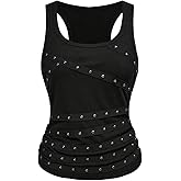 SOLY HUX Women's Punk Studded Ruched Tank Top Scoop Neck Sleeveless Fitted Grunge Tops Streetwear