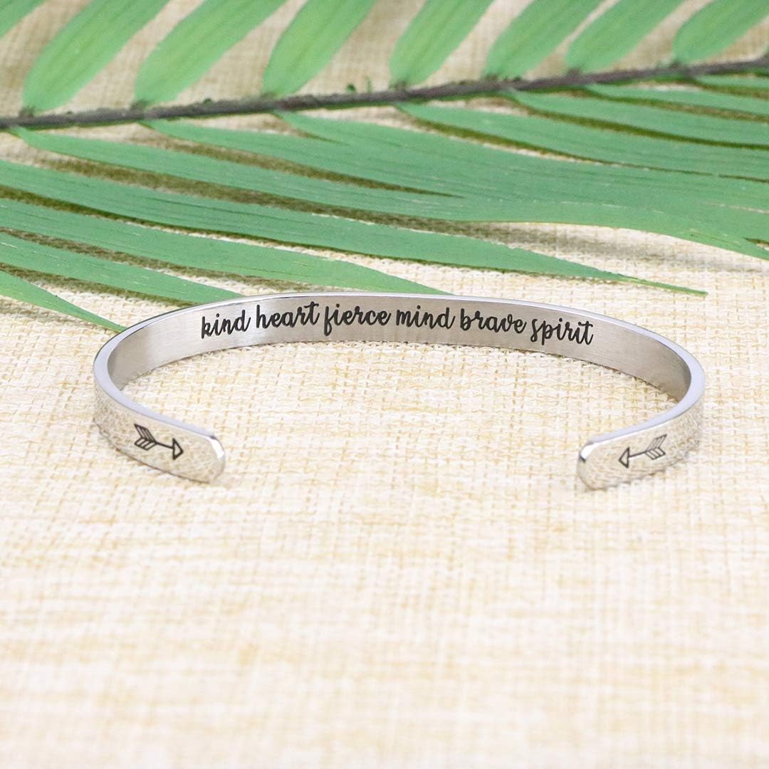 Joycuff Kind Heart Fierce Mind Brave Spirit Bracelet Empowering Gifts for Women Teen Girl Sister Wife Mom Friend Mantra Cuff Bangle: Jewelry