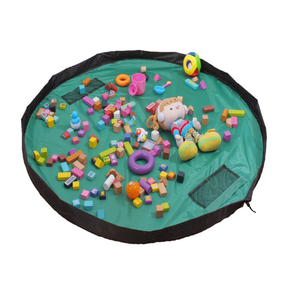 Children's Play Mat and Toys Storage Bag Organizer 60-inch unfold,Quickly Easily Folds Up (Green)