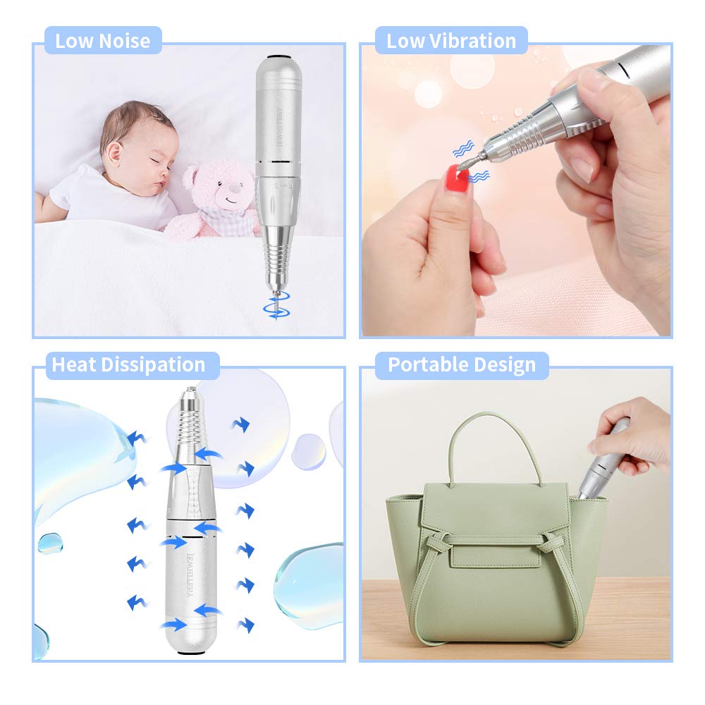 Portable Electric Nail Drill Machine Professional 35000 RPM Manicure Pedicure Polishing Nail File Drill Kit Set with Sanding Bands for Acrylic Gel Nails: Beauty