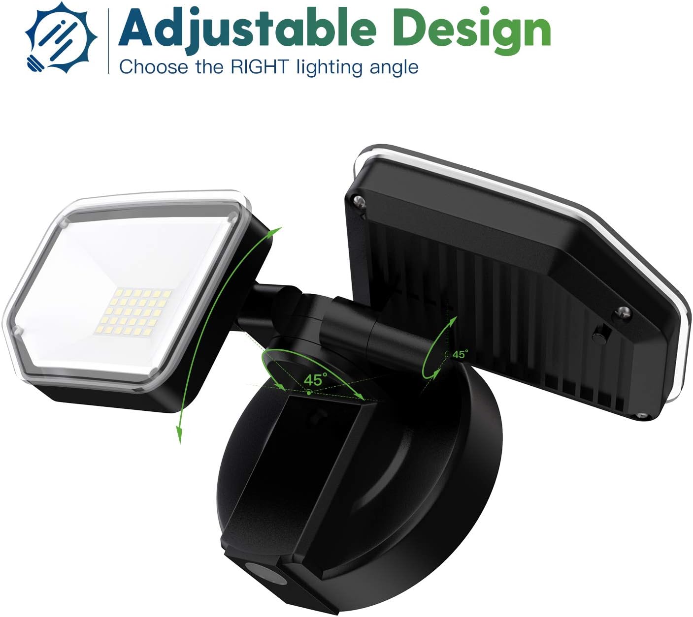 Freelicht 3100LM LED Security Light Outdoor, Switch Controlled Flood Light, 30W 5000K Super Bright Black Exterior Light, 2 Adjustable Heads, Ip65 Waterproof for Yard, Garage, Patio, Porch, Black - - 