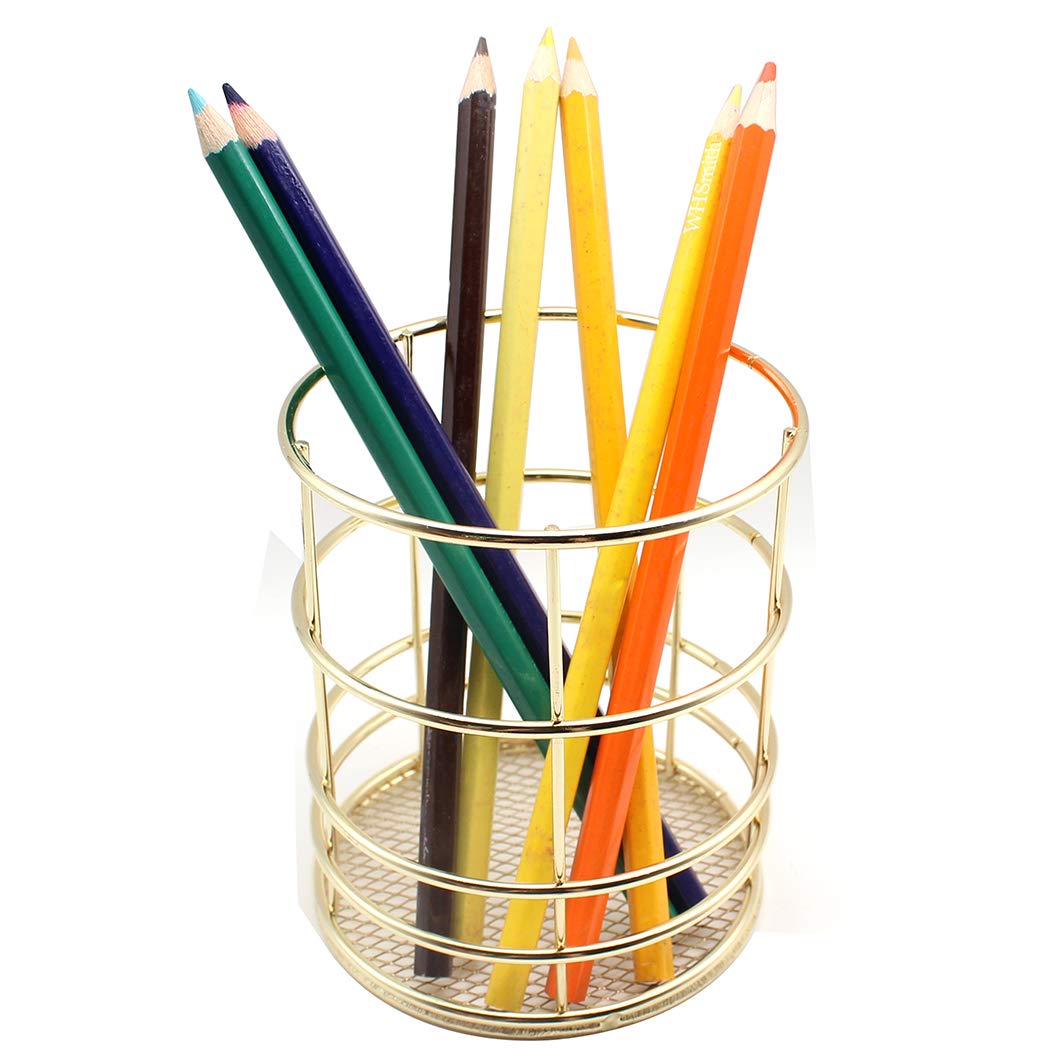 Gullor Pencil Holder Metal Desk Organizer Makeup Brush Holder Pencil Cup, Copper, Gold