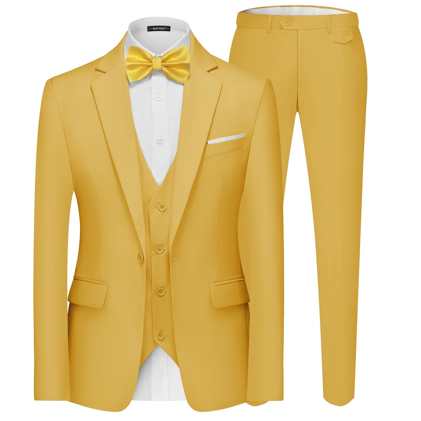 MAGE MALE Men's 3 Pieces Suit Elegant Solid One