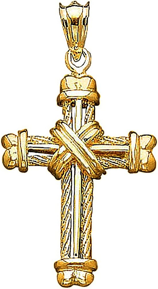 14k Yellow Gold Religious Charm Pendant, 2D Rope Trim