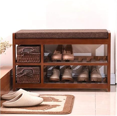Amazon Leizengzi ライフ食料品収納 靴収納ラック 靴ラックマルチレイヤ シンプルでモダンな木製の靴のベンチ ストレージスツール 靴 ベンチ ブラウン靴の棚 シューズラック オンライン通販