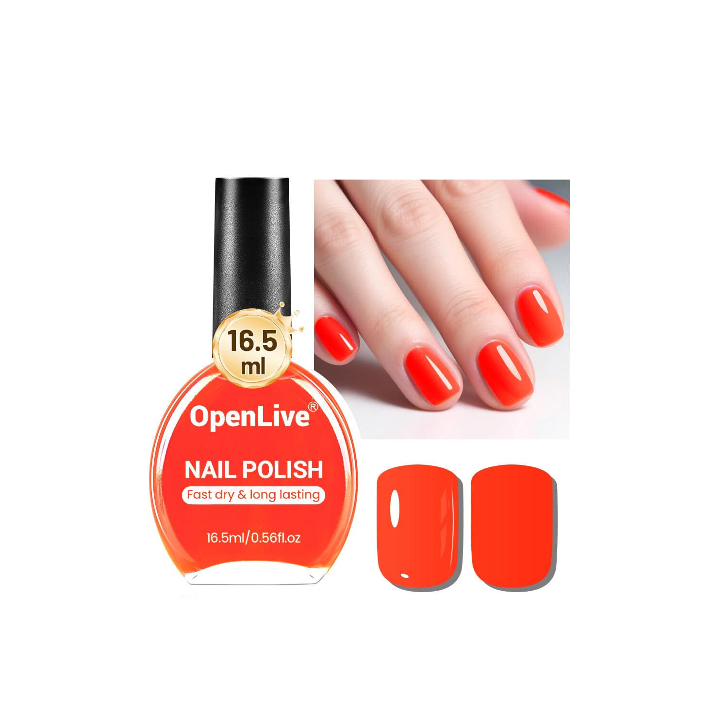Photo 1 of OpenLive 16.5ml Neon Red Nail Polish Glossy Shine Finish Large Volume Quick Dry Nail Polish, Long Lasting Shine, Fingernail Toenail Nail Art DIY Home Travel Nail Art Gift