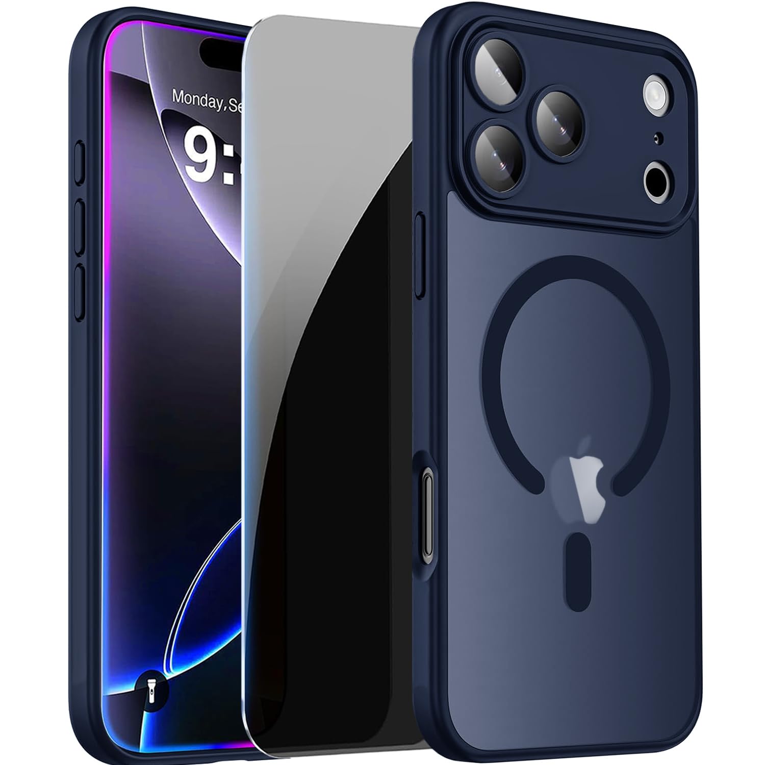 LWLFEKA Privacy Case for iPhone 17 Pro Max Case with Privacy Screen Protectors & Camera Protection Cover,Magnetic for iPhone 17ProMax Cover Translucent Matte Phone Case for Men Women/Girls-Blue