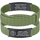 MEALGUET Comfortable Medical ID Bracelet for Men & Women - Custom Engraved Silicone Strap Comfort Fit Medical Alert Bracelets for Sports,Adjustable Waterproof Customizable Wristband for Diabetic