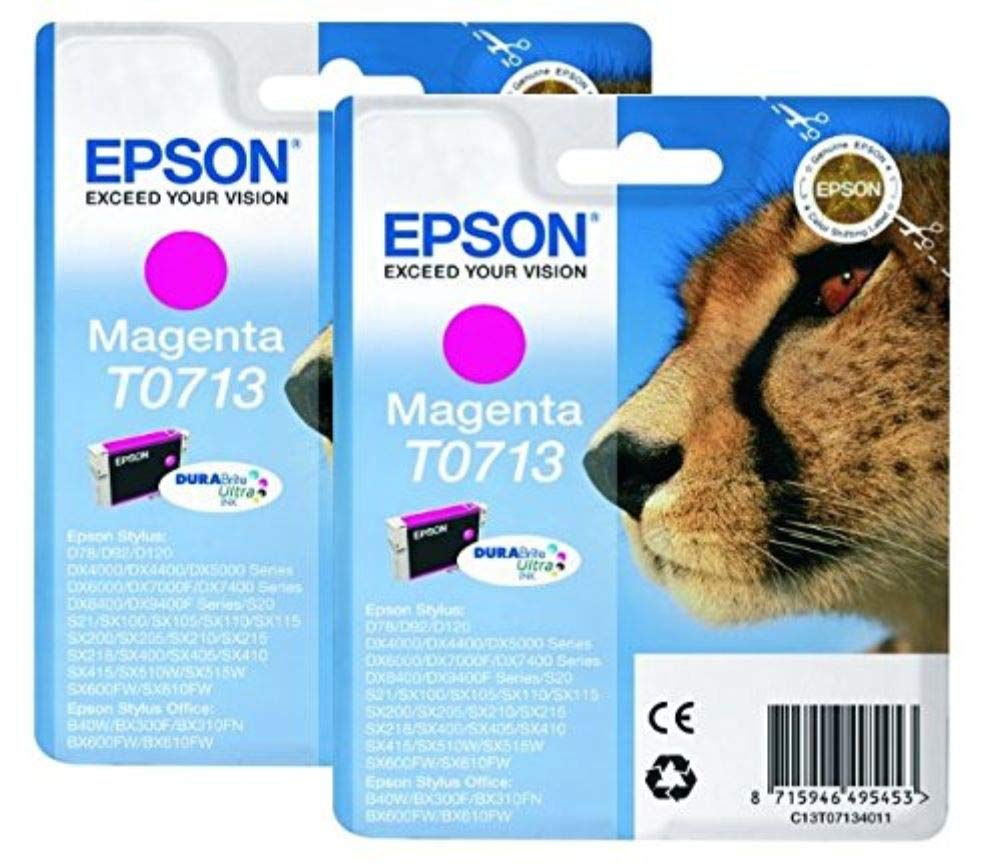 Epson Original T0713 Ink Cartridges, Magenta (Twin Pack), Genuine
