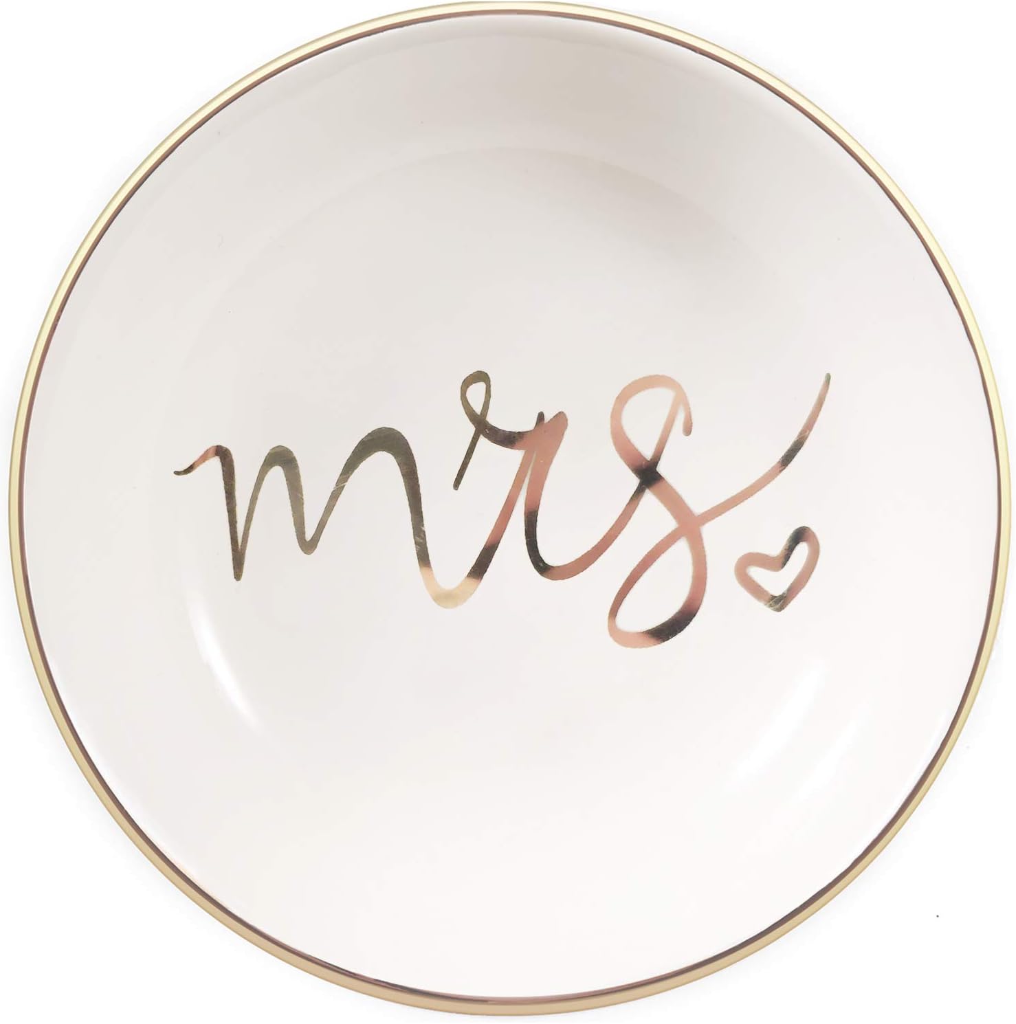 Deen Housekeeper Mrs Jewelry Dish Ceramic Ring Trinket Tray Wedding Gift for Bride Desk Storage for Mrs Engaged Gifts Mr Mrs Gold Engagement Gifts Friend