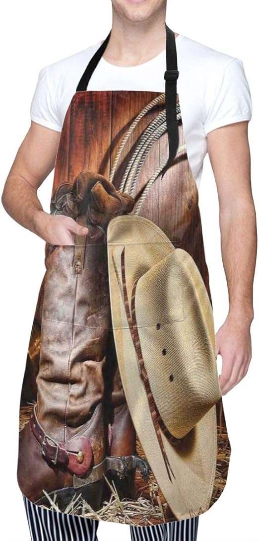 SUDISSKM Apron,Western America Retro Rodeo Print,Adjustable Woman Men