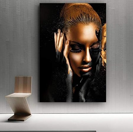Henypt Tableau Toile Or Noir Femme Modele Art Affiche Decoration Decoration Peinture Sans Cadre Peinture Sans Cadre 60 80cm Amazon Fr Cuisine Maison