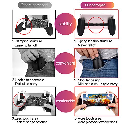 Mobile gamepad Game Controller for PUBG/Rules of Survival, Mobile Game Controller for 4.5-6.5inch Android IOS Phones and comfort mobile phone iphone Game Grip
