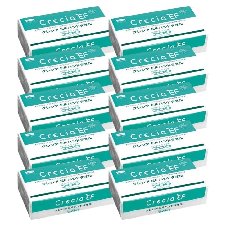 日本製紙クレシア ペーパータオル 業務用 クレシア EFハンドタオル ソフトタイプ200 中判 400枚 (200組) 10袋 218mm×230mm商品画像