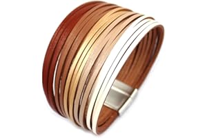 P Ammy Fashion® Multi-layered PU Leather Wrap Bracelets Stackable Boho Bangles Bohemian Cuff with Magnetic Clasp