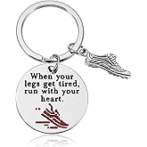 Nogeqi Running Keychain, Inspirational Runner Gift for Men and Women, Running Lover Gift Keychain, Marathon Cross Country Track and Field Stainless Steel Fitness Present Christmas