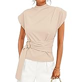 ZESICA Women's 2026 Summer Cap Sleeve Blouse Mock Neck Business Casual Tops Spring Dressy Tunic Work Shirts