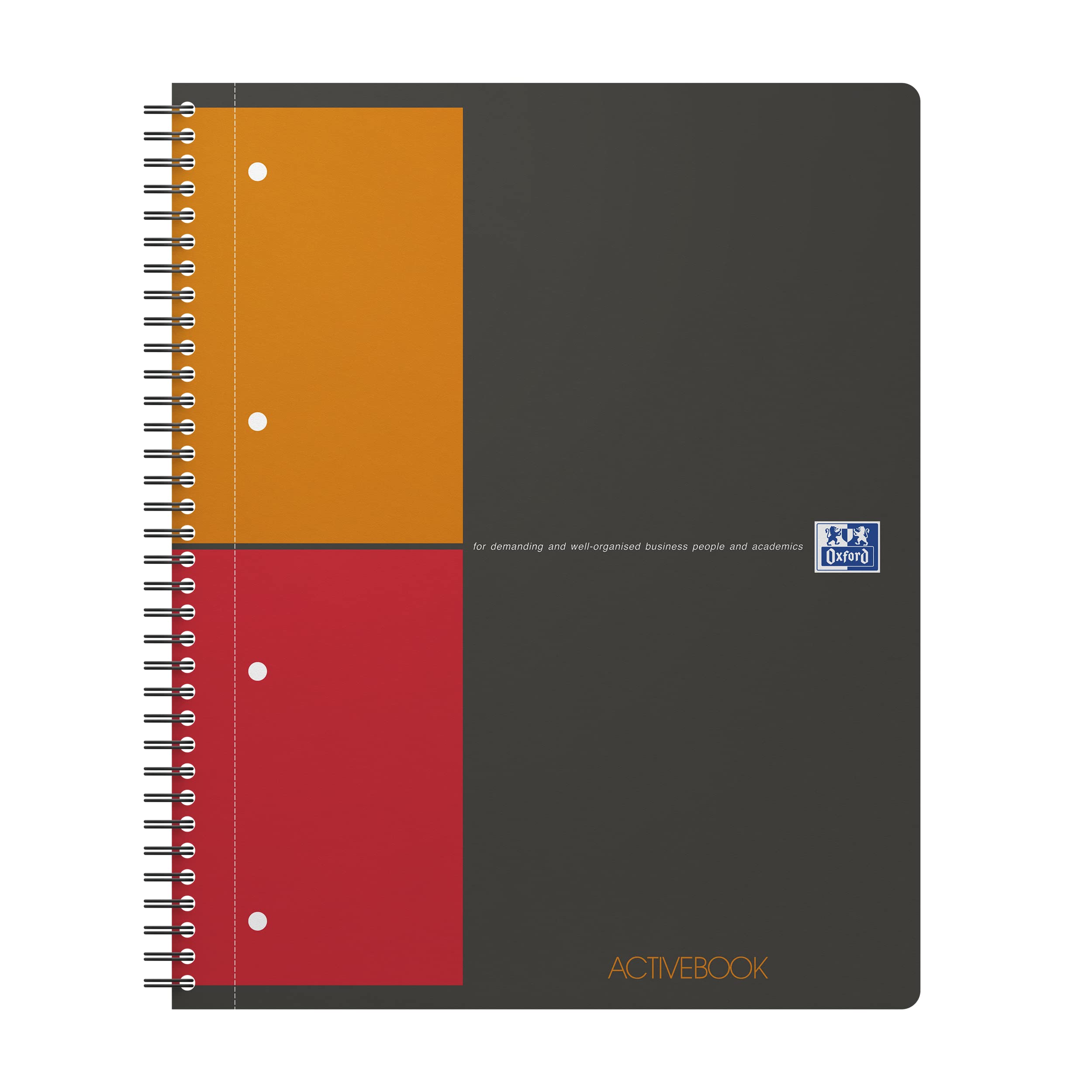OXFORD 100104329 Activebook International A4 + Checkered with Indexable Index and Document Pocket Gray Spiral Notebook Block - a smart organization for managers and executives