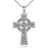 YONFQE Crucifix Cross Necklace Sterling Silver Celtic Knot Cross Pendant Jesus Crucifix Jewelry Gift for Women Men
