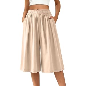 Womens Capri Palazzo Pants Dressy Casual Wide Leg Pant Gaucho Capris Loose Fit Summer Beach Vacation Lounge Cropped Pants