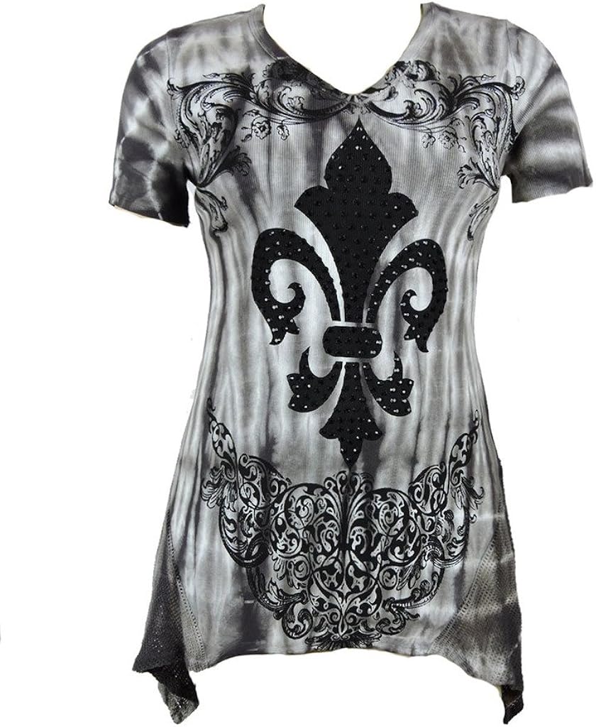 Vocal Women Plus Size Shark Bite Shirt Cowgirl Fleur Rose Short SLVS