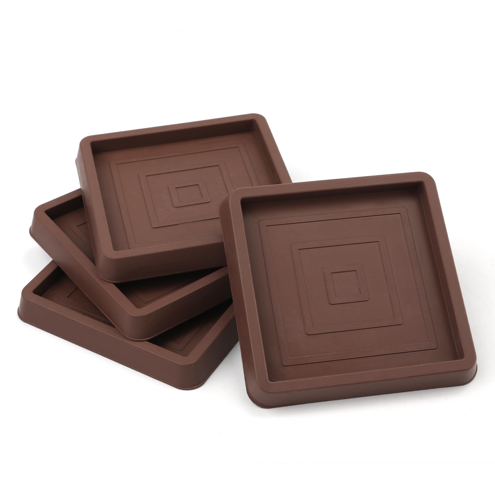 4pcs Furniture Cups, 2.5inch Square Caster Furniture Coasters Rubber Feet Chair End Plugs Caps Furniture Leg Protectors for Hardwood Floors Carpet Bed Cabinet Sofa Table Piano Pipe Tube (Brown)