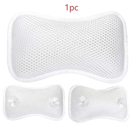 Non Slip Bath Spa Pillow, 3D Bone Shape Bath Cushion with Suction Cups, Anti Bacterial Luxury Bathtub Head & Neck Support, Soft Home Spa Pillow for Bathtub, Hot Tub, Jacuzzi (White)