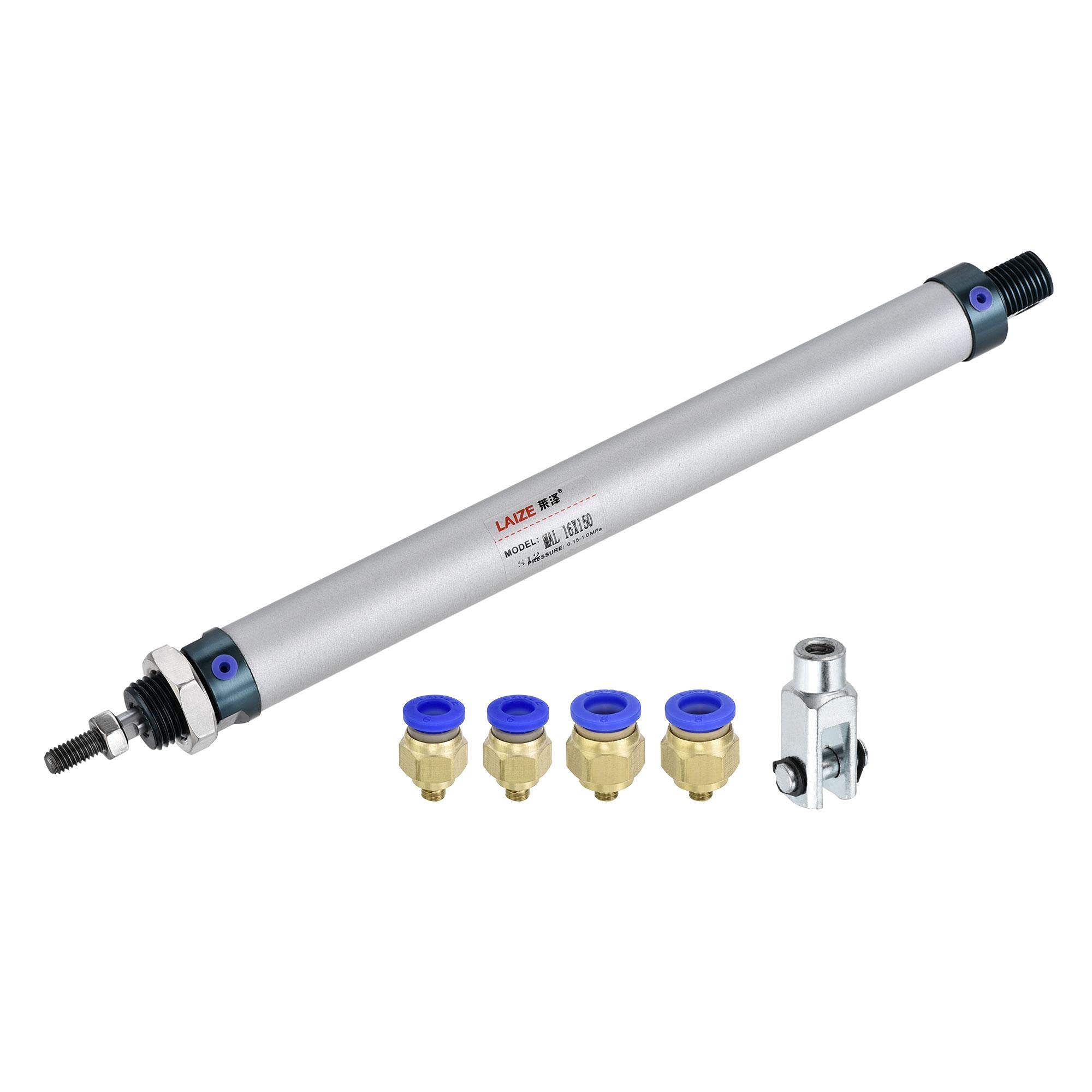 sourcing map Pneumatic Air Cylinder 16mm Bore 150mm Stroke with Y Connector and Quick Fittings, MAL 16x150, for Automatic Equipment — image 1