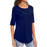 Womens Cotton Tops Summer Casual Fitted T Shirt Half Sleeve Tunic Comfy Tee