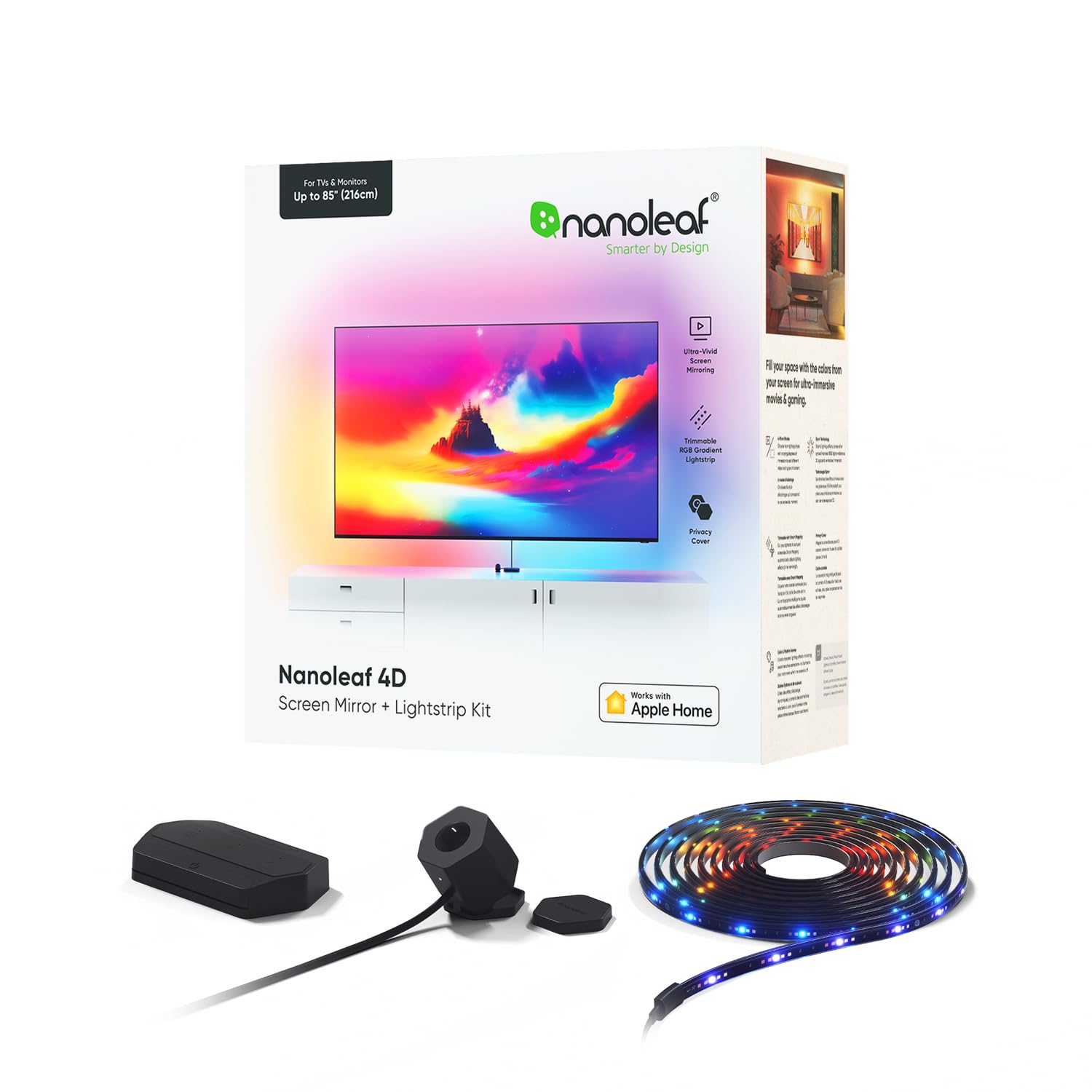 Nanoleaf 4D - TV LED Backlight with Camera, TV Backlight Sync to Screen, Smart Addressable Gradient Lightstrip Kit, App & Voice Control, Trimmable for Home Decor & Gaming (Up to 85