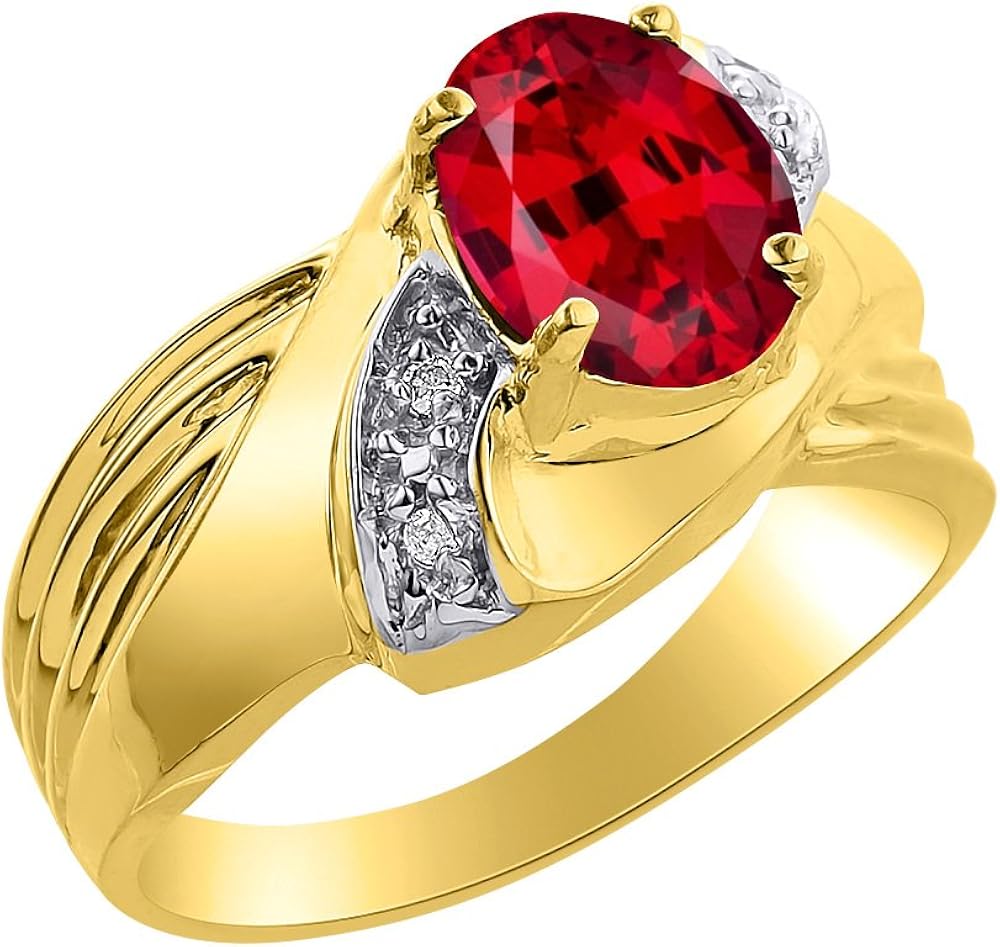 Diamond & Ruby Ring Set In Yellow Gold Plated Silver Color Stone Birthstone  Ring Men foretadrenaline.com