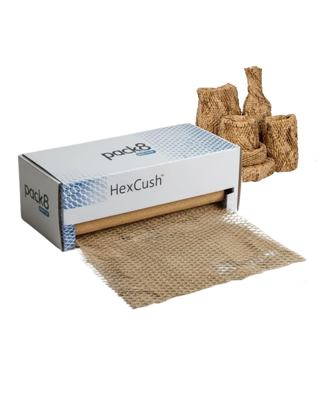 Pack8 Honeycomb Paper Wrap Roll with Dispenser 100m x 15" (Expandable to 150m) – Eco-Friendly Packing Paper Bubble Wrap Alternative for Moving, Shipping & Protecting Fragile Items