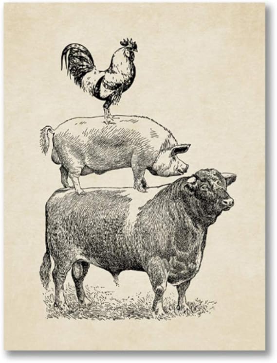 Farm Geflügel Kuh Schwein Huhn Vintage Poster Küche Dekor Französisch