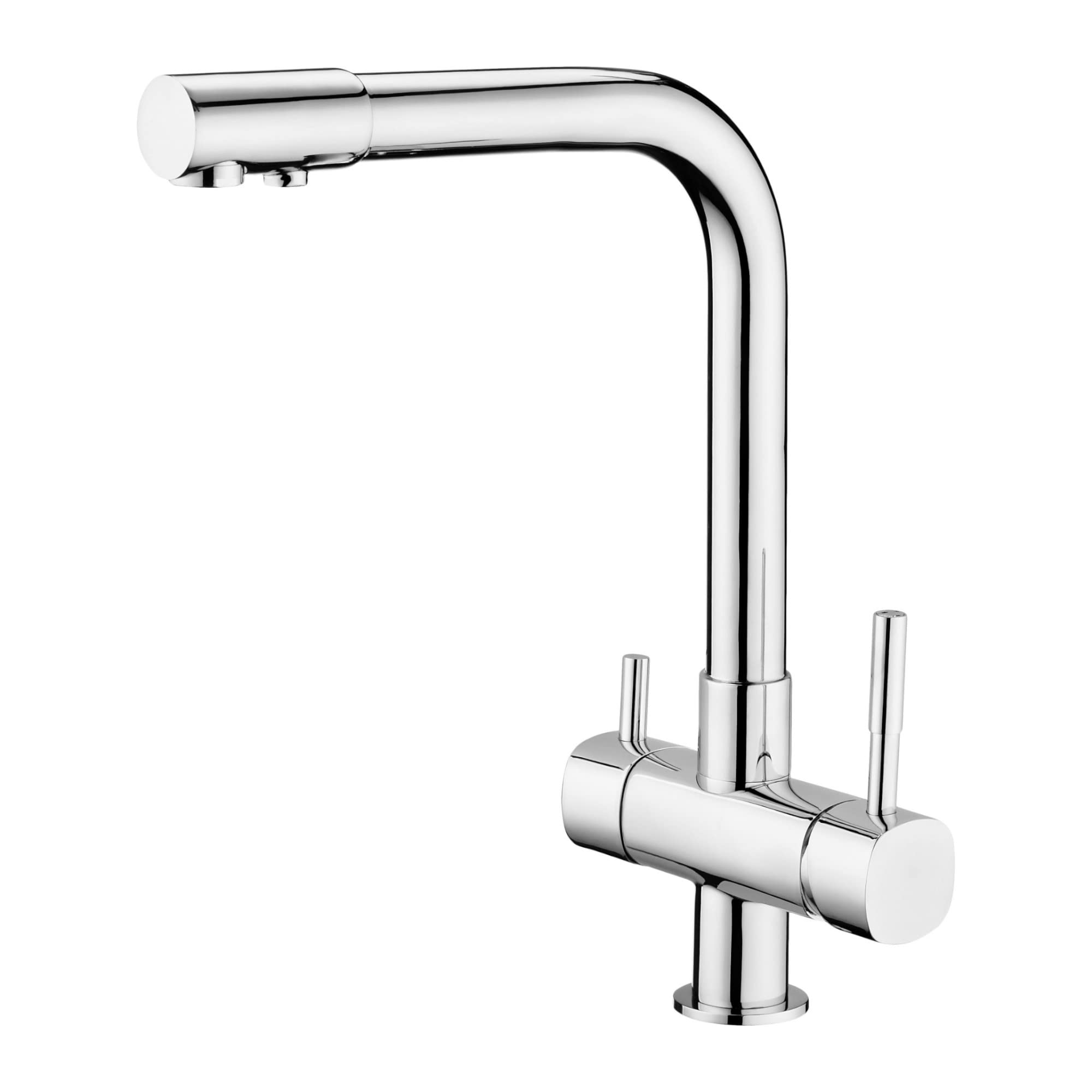 LAXARA ASTER 3-Way Tap Chrome L-Spout Kitchen Faucet with Separate Pipes for Filtered Water