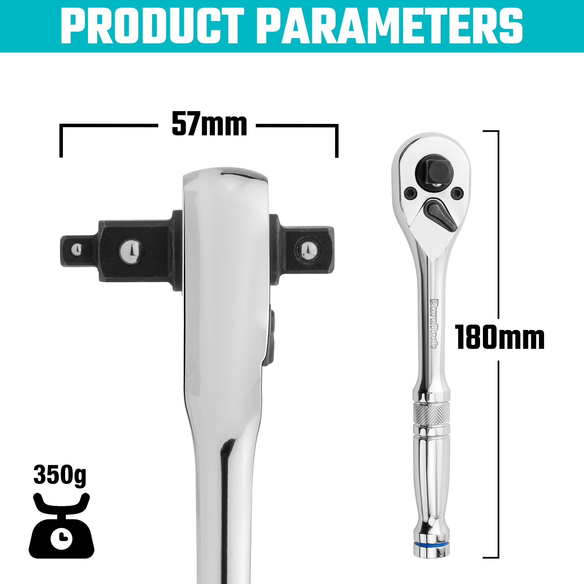 DURATECH 3-IN-1 Umschaltknarre, 1/4", 3/8", 1/2" Ratschengriff, umkehrbarer Ratschenschlüssel aus Legierungsstahl, 72-Zahn Steckschlüssel für Auto-Reparatur 4