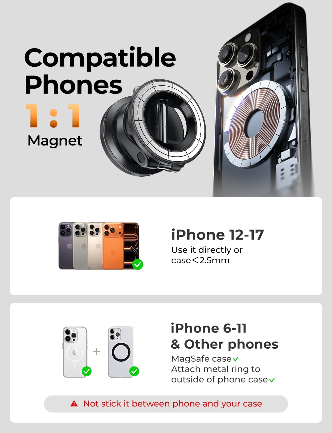 LISEN for Magsafe Car Mount, Cell Phone Holders for Your Car, Magnetic Car Accessories for Women Men Interior Jeep, Vacuum SuctionPro for Valentines Day Gifts for Him Kits, for iPhone 17-12 Pro Max