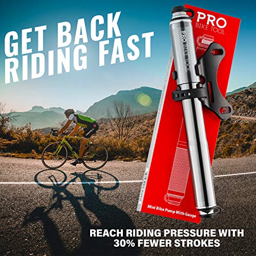 Pro Bike Tool Mini Bike Pump with Gauge, Presta and Schrader Valve