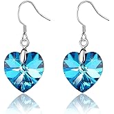 Austrian Crystal Heart Drop Dangle Earrings for Women 925 Sterling Silver Hook Hypoallergenic Earring