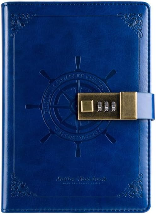 Nainaiwu PU Leather Business Notebook Classic Writing Notepads Professional Journal Book Locked with Pen Holder and Pockets (Navy blue)