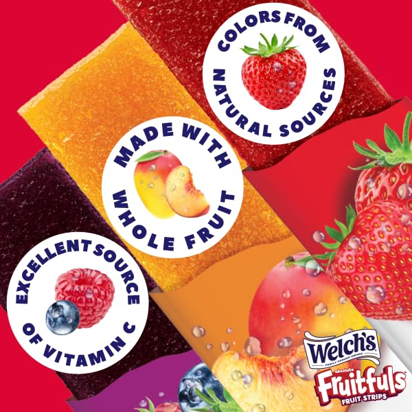 WELCH’S ABSOLUTE FRUITFULS FRUIT STRIPS, TASTY DRIED FRUIT SNACKS FOR SCHOOL LUNCHES, MANGO PEACH, 0.5OZ (PACK OF 10)