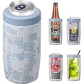 4-in-1 Skinny Can Cooler Double Wall Stainless Steel Insulated Can Holder,Can Coozie, Works With 12 Oz Slim Can,Standard Cans,Beer Bottles & As Pint Cups (Inx Blue)