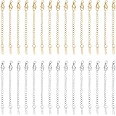 UNICRAFTALE 30Pcs 2 Colors Stainless Steel Chain Extender 64~80mm Chain Extension Necklace Bracelet Extender Chain Pendant Anklet Chain Extenders Tails Chain for DIY Jewelry Making