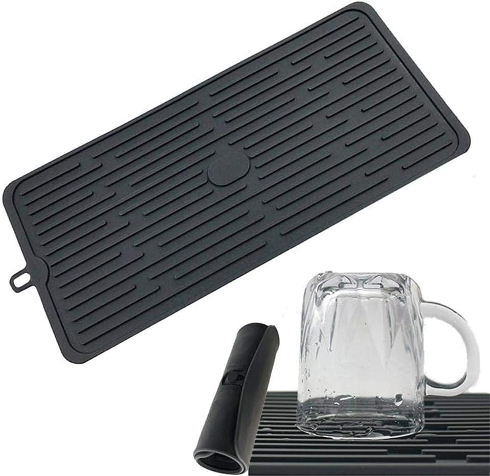 Silicone Dish Drying Mat Kitchen Tableware Pad Washing Sink Glass Rack Mats Home Blac (Black)