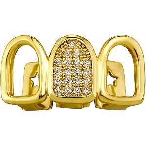 Hip Hop 18K Gold Plated & Silver Plated Brass Grillz for Your Teeth Men Women, Iced Out Zirconia Diamond Grillz Removable Adu
