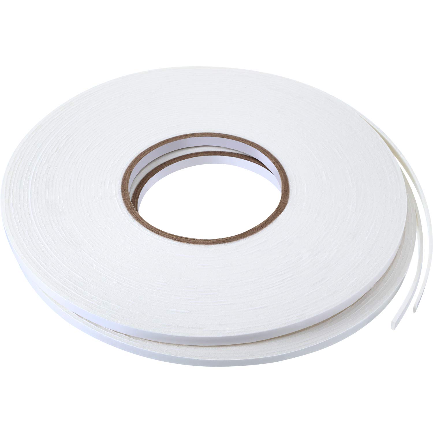 2 Rolls Double Sided Foam Tape White PE Foam Tape Sponge Soft Mounting Adhesive Tape (1/4 inch by 50 Feet)