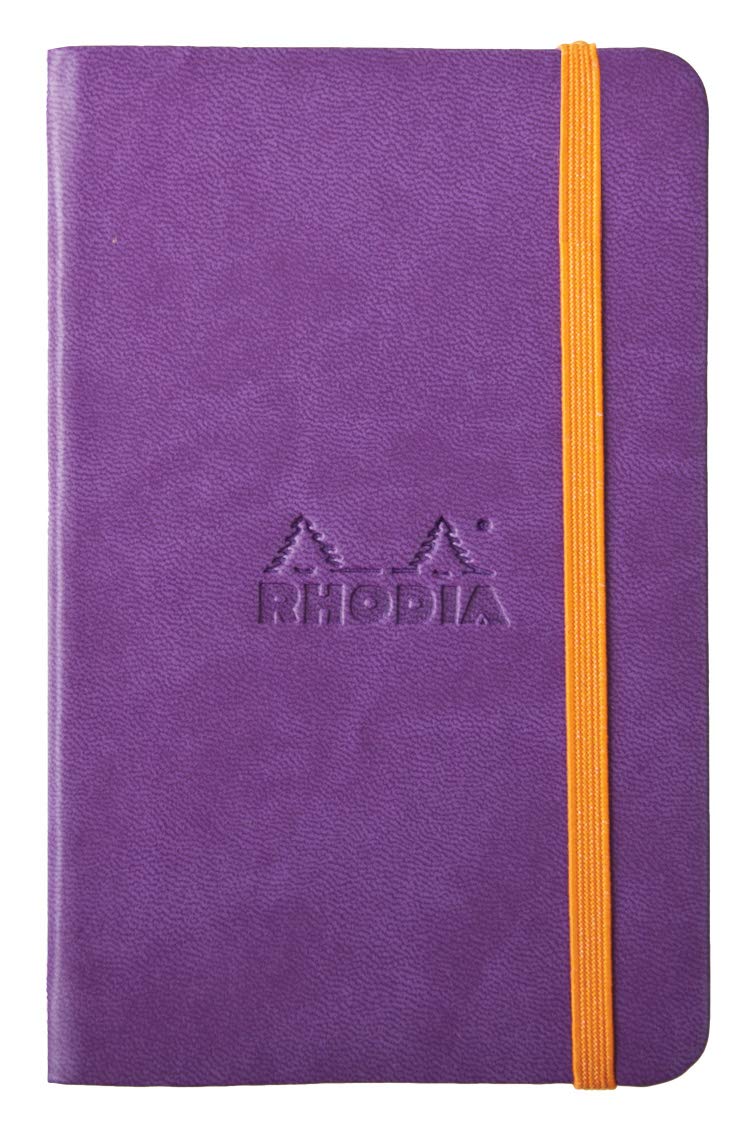 RHODIA 118630C - Purple Rigid Notebook - A6 - 192 pages - Plain Ivory Clairefontaine Paper 90 g/m - Bookmark, Elastic Closure - Faux Leather Cover - Rhodiarama Collection
