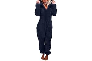 LAWOR Cat Ear Hoodie Onesie Pajama for Ladies Solid Color Cosplay One Piece Loungewear Fleece Warm Cute Sleepwear Jumpsuits